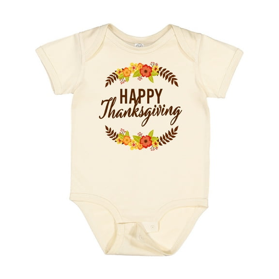 Inktastic Happy Thanksgiving with Fall Floral Boys or Girls Baby Bodysuit