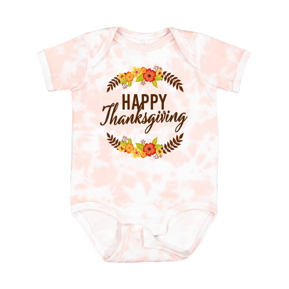 Inktastic Happy Thanksgiving with Fall Floral Boys or Girls Baby Bodysuit