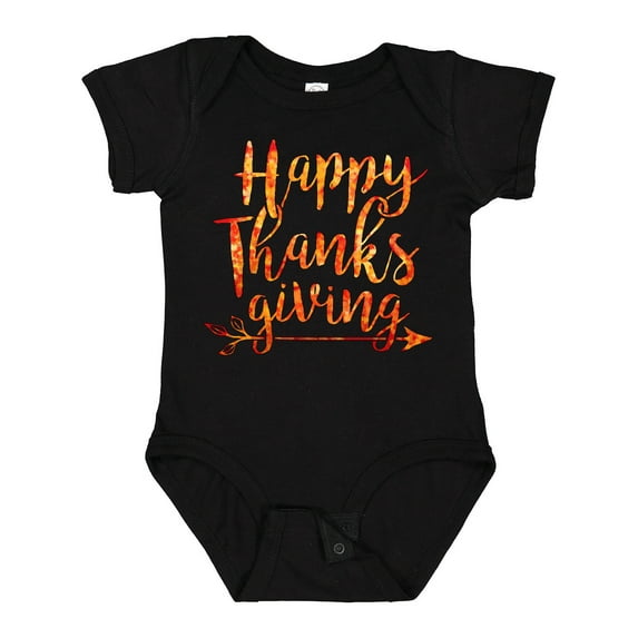 Inktastic Happy Thanksgiving with leaf arrow in fall colors Boys or Girls Baby Bodysuit