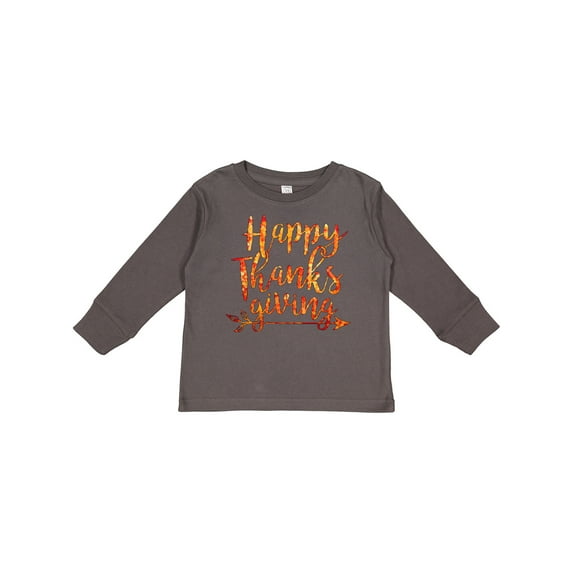 Inktastic Happy Thanksgiving with leaf arrow in fall colors Boys or Girls Long Sleeve Toddler T-Shirt