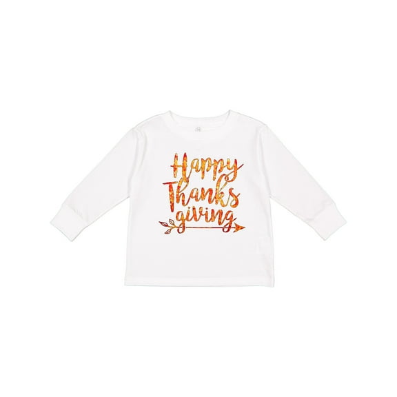 Inktastic Happy Thanksgiving with leaf arrow in fall colors Boys or Girls Long Sleeve Toddler T-Shirt