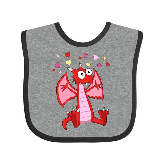 Inktastic Happy Valentine Cute Red Cartoon Dragon with Hearts Boys or Girls Baby Bib