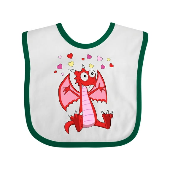 Inktastic Happy Valentine Cute Red Cartoon Dragon with Hearts Boys or Girls Baby Bib
