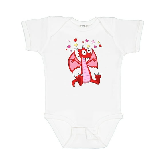 Inktastic Happy Valentine Cute Red Cartoon Dragon with Hearts Boys or Girls Baby Bodysuit