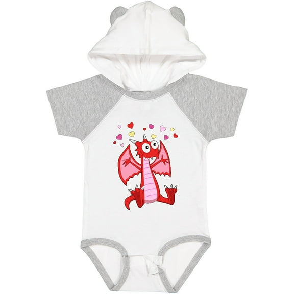 Inktastic Happy Valentine Cute Red Cartoon Dragon with Hearts Boys or Girls Baby Bodysuit