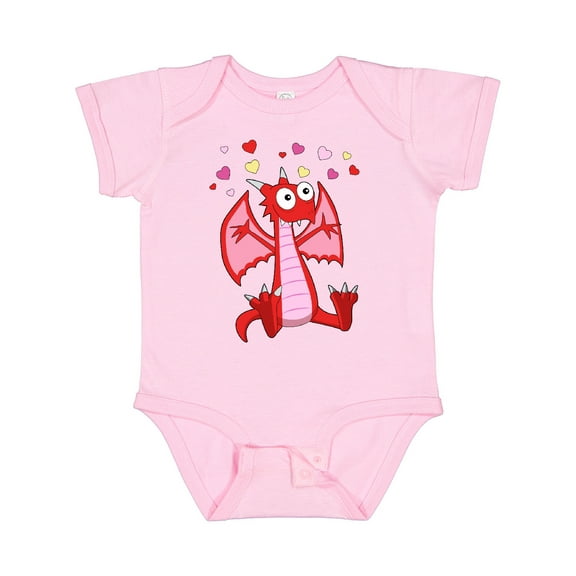 Inktastic Happy Valentine Cute Red Cartoon Dragon with Hearts Boys or Girls Baby Bodysuit
