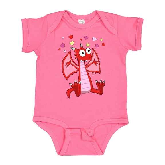 Inktastic Happy Valentine Cute Red Cartoon Dragon with Hearts Boys or Girls Baby Bodysuit