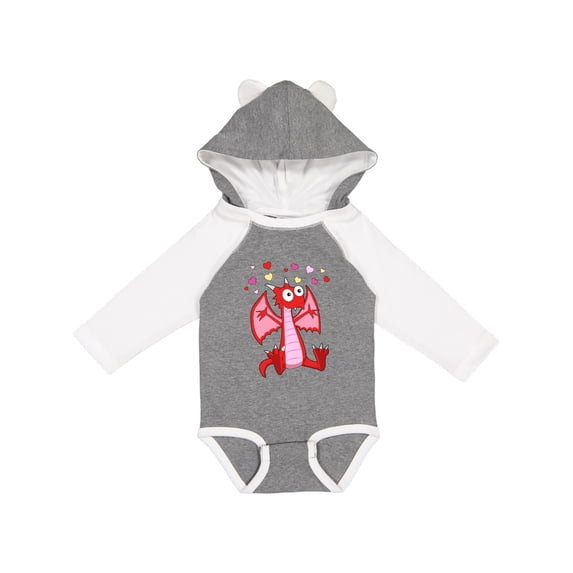 Inktastic Happy Valentine Cute Red Cartoon Dragon with Hearts Boys or Girls Long Sleeve Baby Bodysuit