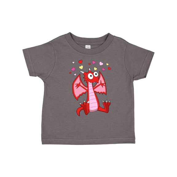 Inktastic Happy Valentine Cute Red Cartoon Dragon with Hearts Boys or Girls Toddler T-Shirt