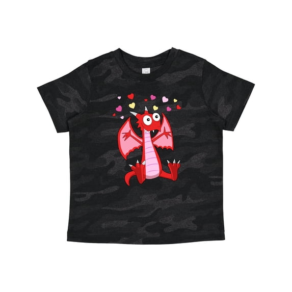 Inktastic Happy Valentine Cute Red Cartoon Dragon with Hearts Boys or Girls Toddler T-Shirt