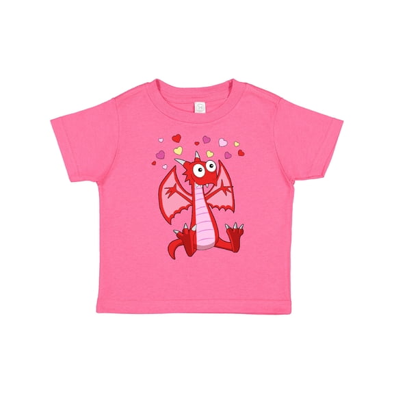 Inktastic Happy Valentine Cute Red Cartoon Dragon with Hearts Boys or Girls Toddler T-Shirt