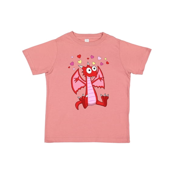 Inktastic Happy Valentine Cute Red Cartoon Dragon with Hearts Boys or Girls Toddler T-Shirt