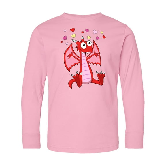 Inktastic Happy Valentine Cute Red Cartoon Dragon with Hearts Long Sleeve Youth T-Shirt