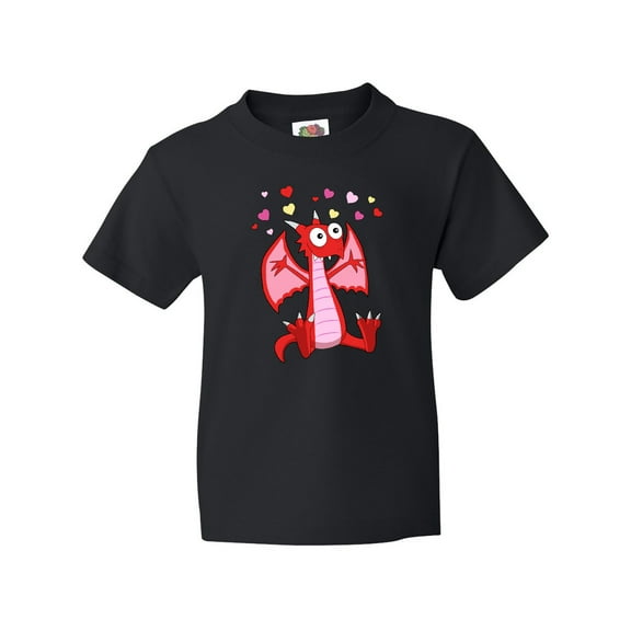 Inktastic Happy Valentine Cute Red Cartoon Dragon with Hearts Youth T-Shirt