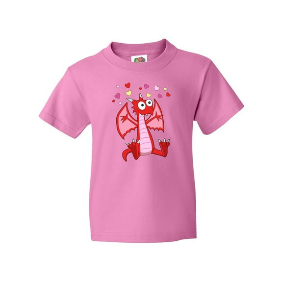 Inktastic Happy Valentine Cute Red Cartoon Dragon with Hearts Youth T-Shirt