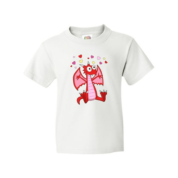 Inktastic Happy Valentine Cute Red Cartoon Dragon with Hearts Youth T-Shirt
