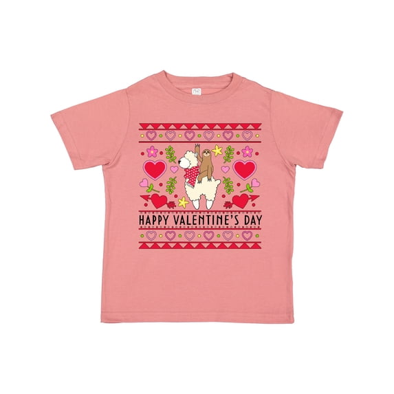 Inktastic Happy Valentine's Day Sloth and Llama Ugly Sweater Style Boys or Girls Toddler T-Shirt