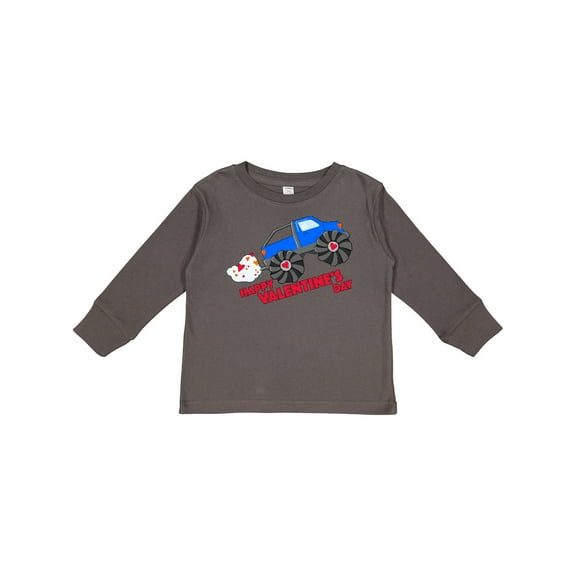 Inktastic Happy Valentine's Day-monster Truck Boys or Girls Long Sleeve Toddler T-Shirt