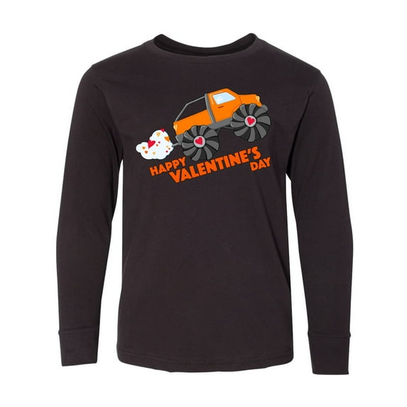 Inktastic Happy Valentine's Day-monster Truck Long Sleeve Youth T-Shirt