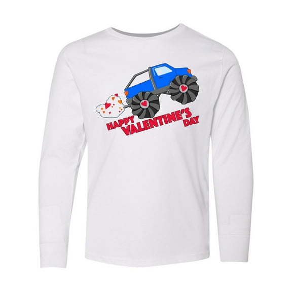 Inktastic Happy Valentine's Day-monster Truck Long Sleeve Youth T-Shirt