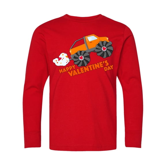 Inktastic Happy Valentine's Day-monster Truck Long Sleeve Youth T-Shirt