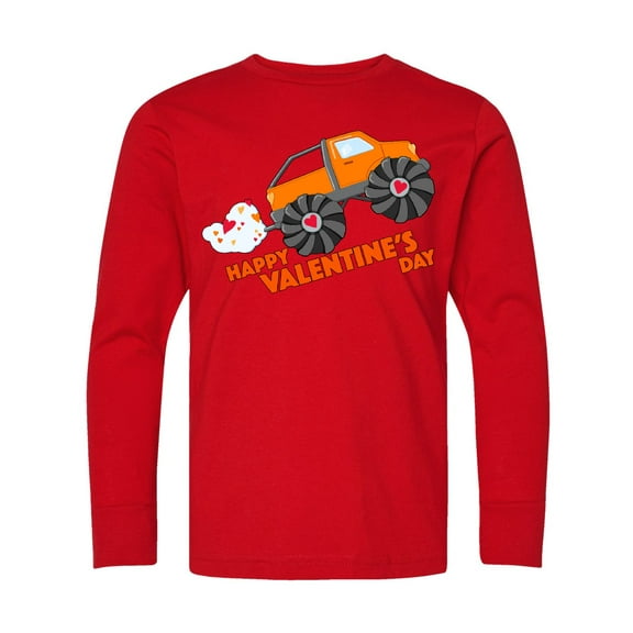 Inktastic Happy Valentine's Day-monster Truck Long Sleeve Youth T-Shirt