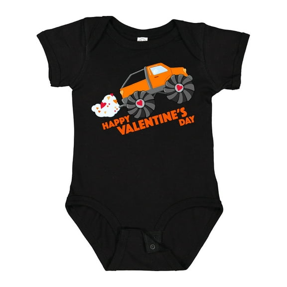 Inktastic Happy Valentine's Day-monster truck Boys or Girls Baby Bodysuit