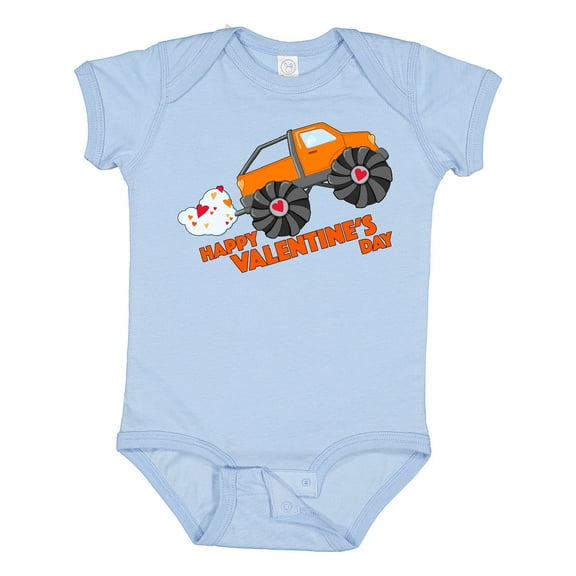Inktastic Happy Valentine's Day-monster truck Boys or Girls Baby Bodysuit