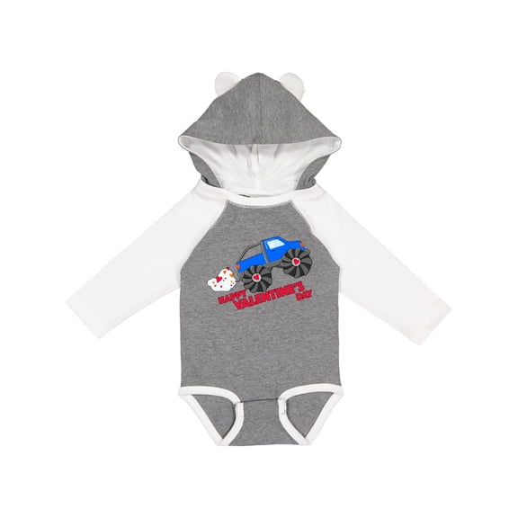 Inktastic Happy Valentine's Day-monster truck Boys or Girls Long Sleeve Baby Bodysuit