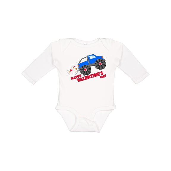 Inktastic Happy Valentine's Day-monster truck Boys or Girls Long Sleeve Baby Bodysuit