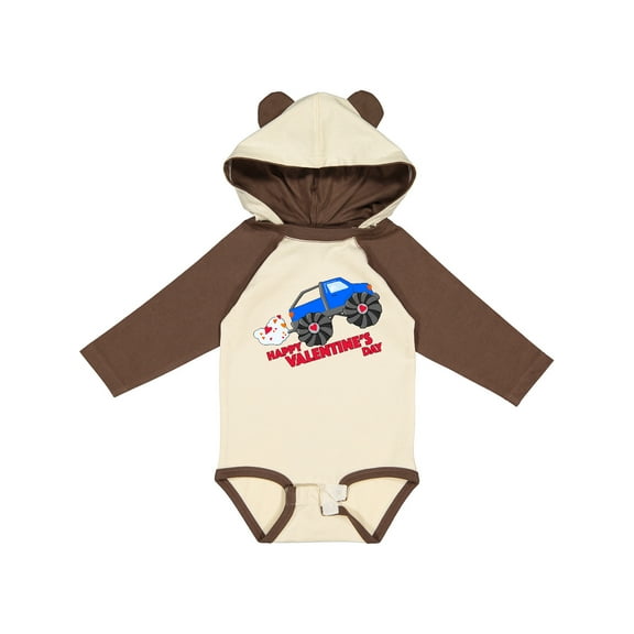 Inktastic Happy Valentine's Day-monster truck Boys or Girls Long Sleeve Baby Bodysuit