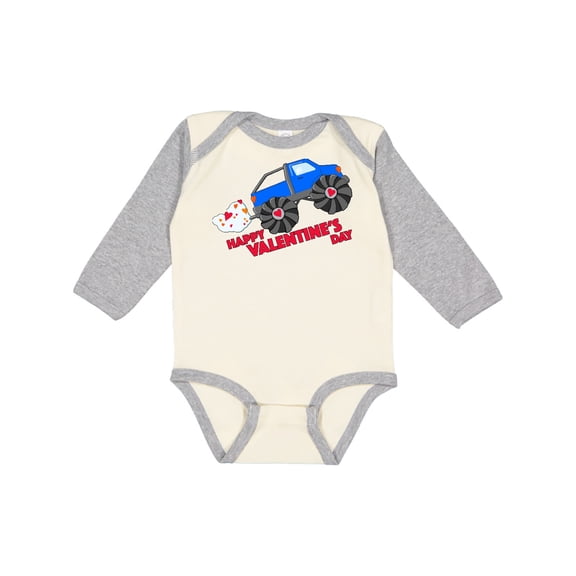 Inktastic Happy Valentine's Day-monster truck Boys or Girls Long Sleeve Baby Bodysuit
