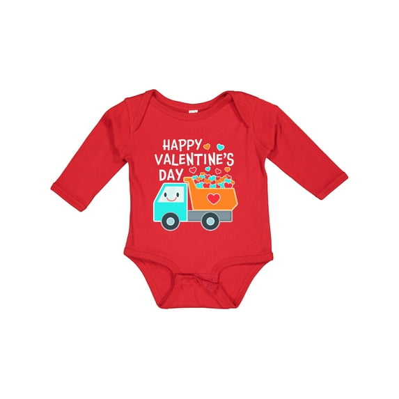 Inktastic Happy Valentines Day Truck Hearts Boys or Girls Long Sleeve Baby Bodysuit