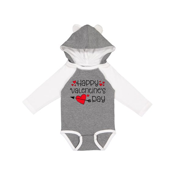 Inktastic Happy Valentines Day red hearts and arrow Boys or Girls Long Sleeve Baby Bodysuit