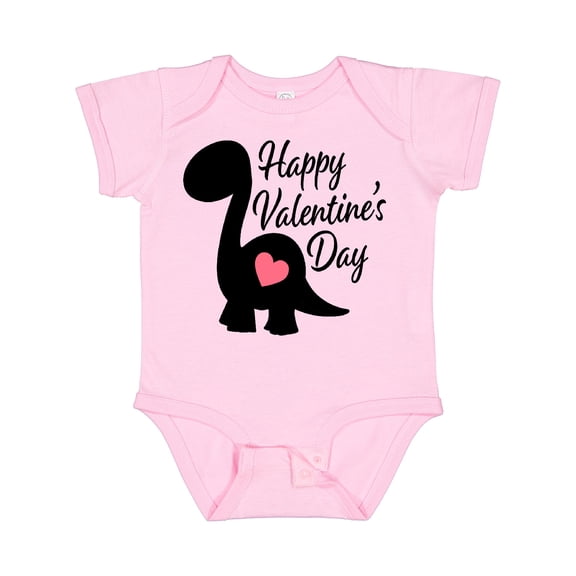 Inktastic Happy Valentines Day with Dinosaur Silhouette and Heart Boys or Girls Baby Bodysuit