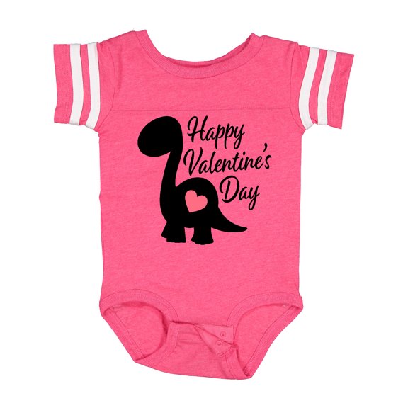 Inktastic Happy Valentines Day with Dinosaur Silhouette and Heart Boys or Girls Baby Bodysuit