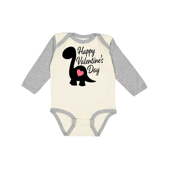 Inktastic Happy Valentines Day with Dinosaur Silhouette and Heart Boys or Girls Long Sleeve Baby Bodysuit