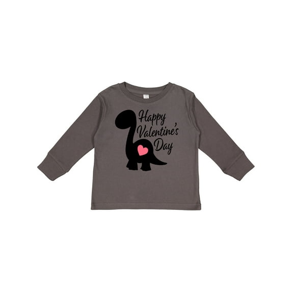 Inktastic Happy Valentines Day with Dinosaur Silhouette and Heart Boys or Girls Long Sleeve Toddler T-Shirt