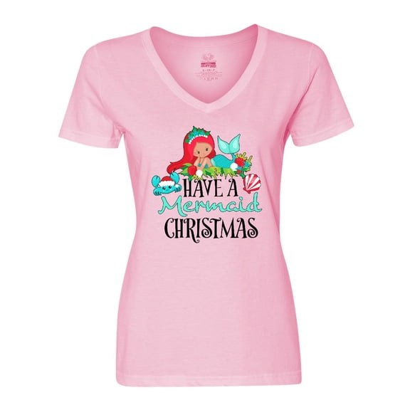 Inktastic Have a Mermaid Christmas with Crab and Seashell Women's V-Neck T-Shirt