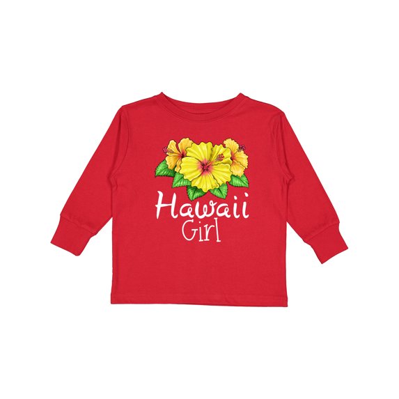 Inktastic Hawaii Girl Hibiscus Flowers Girls Long Sleeve Toddler T-Shirt