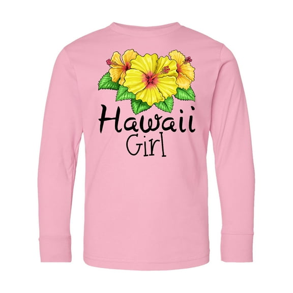 Inktastic Hawaii Girl Hibiscus Flowers Long Sleeve Youth T-Shirt