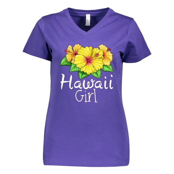 Inktastic Hawaii Girl Hibiscus Flowers Women's V-Neck T-Shirt