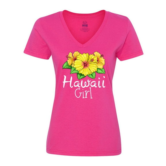 Inktastic Hawaii Girl Hibiscus Flowers Women's V-Neck T-Shirt