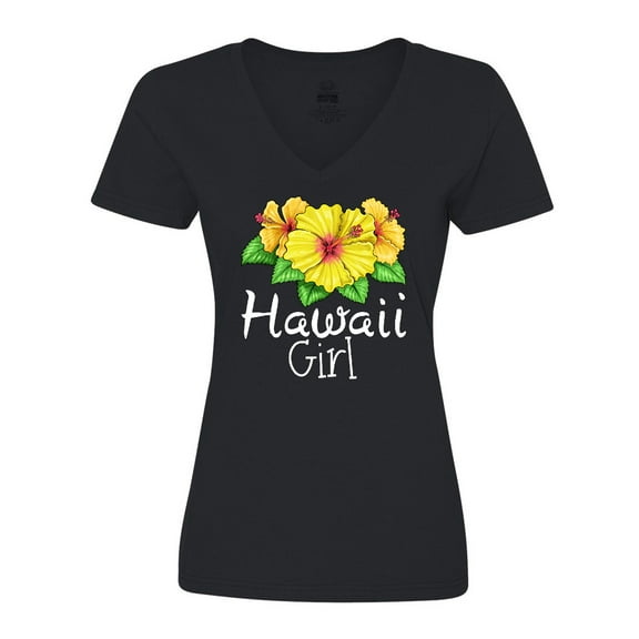Inktastic Hawaii Girl Hibiscus Flowers Women's V-Neck T-Shirt