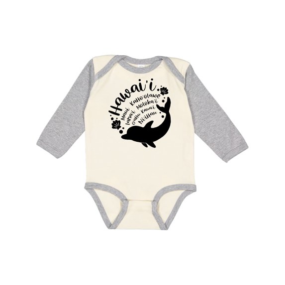 Inktastic Hawaii Islands with Dolphin Boys or Girls Long Sleeve Baby Bodysuit