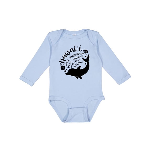 Inktastic Hawaii Islands with Dolphin Boys or Girls Long Sleeve Baby Bodysuit