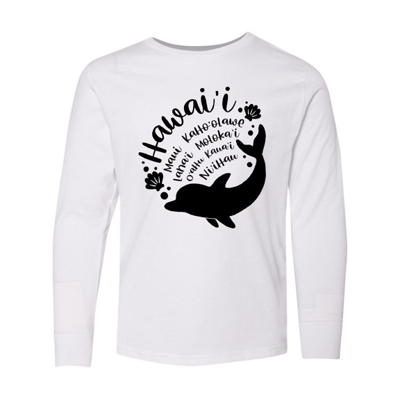 Inktastic Hawaii Islands with Dolphin Long Sleeve Youth T-Shirt