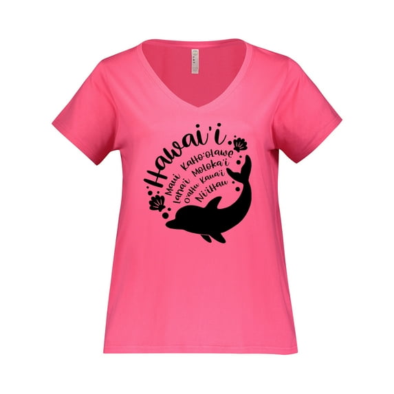 Inktastic Hawaii Islands with Dolphin Women's Plus Size V-Neck T-Shirt