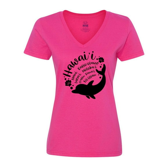 Inktastic Hawaii Islands with Dolphin Women's V-Neck T-Shirt