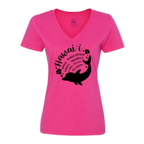 Inktastic Hawaii Islands with Dolphin Women's V-Neck T-Shirt